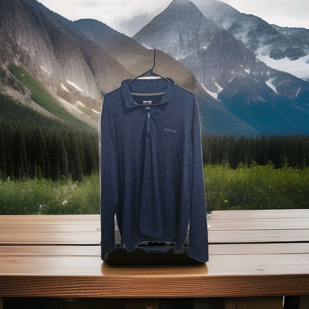 Orvis men's performance half-zip pullover in blue heathered poly Size XLarge‎